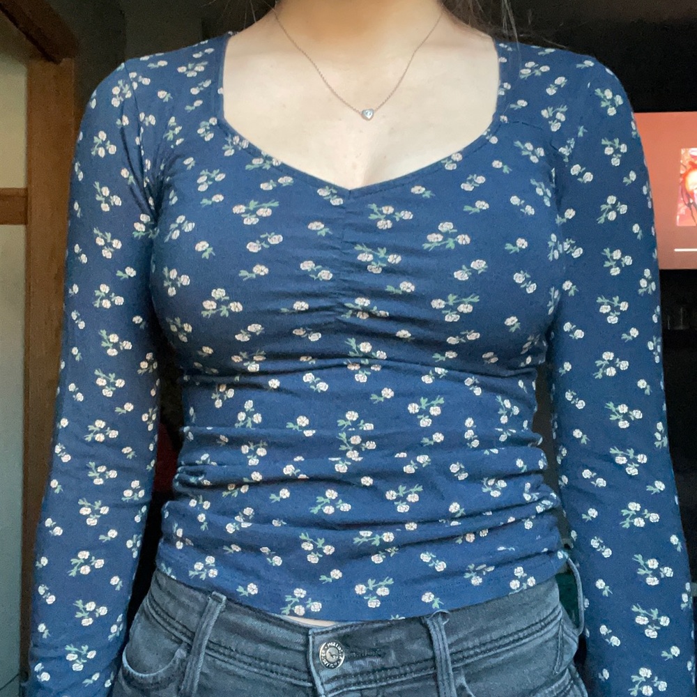 navy blue long sleeve with flower pattern